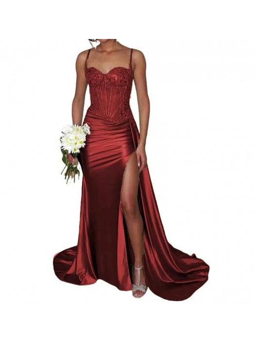 Vestito Donna Maxi Diciottesimo Festa Occasione Speciale Party Dress Rosso Vino 110551